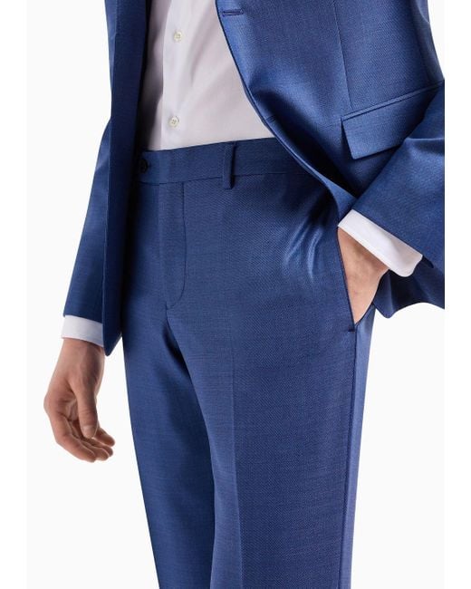 Costume À Simple Boutonnage À La Coupe Slim En Grisaille À Finition Soyeuse Emporio Armani pour homme en coloris Blue