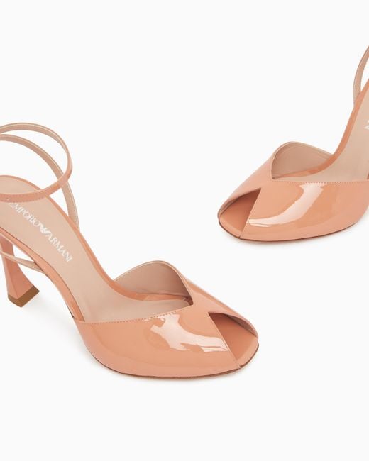 Emporio Armani White Patent Leather Open-Toe Heeled Sandals