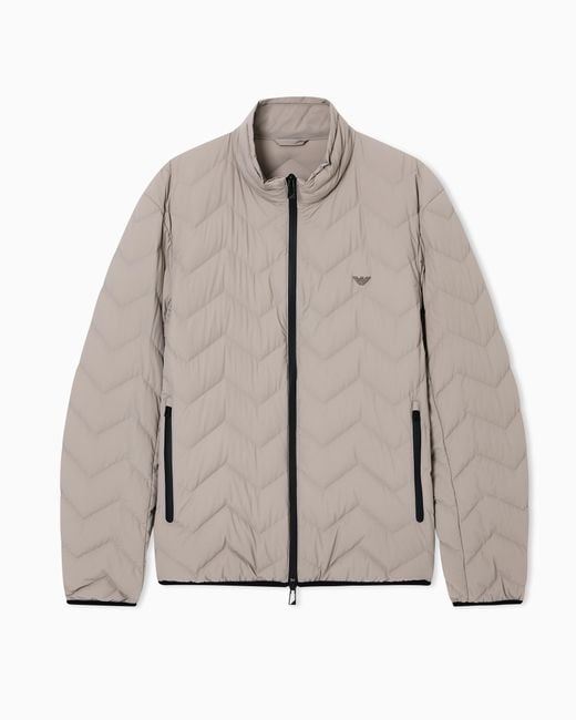 Emporio Armani Natural Nylon Down Jacket With Zip And Chevron Quilting Essential for men