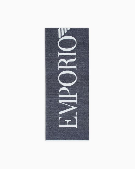 Bufanda Bicolor En Mezcla De Lana Con Maxilogotipo Emporio Armani de hombre de color Blue