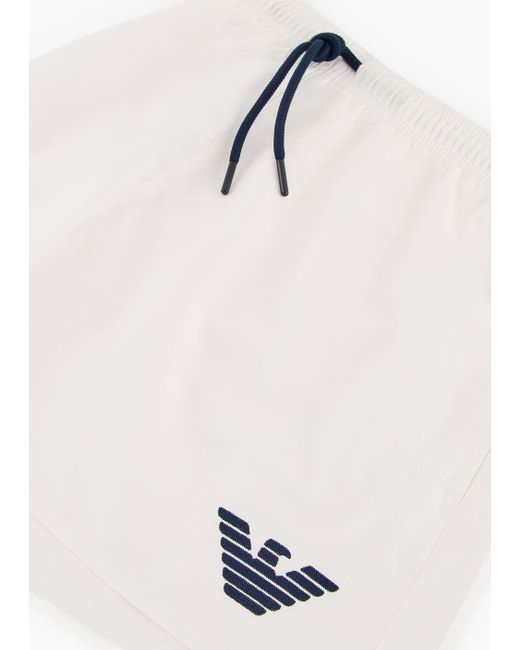 Emporio Armani White Essential Drawstring Swim Shorts for men