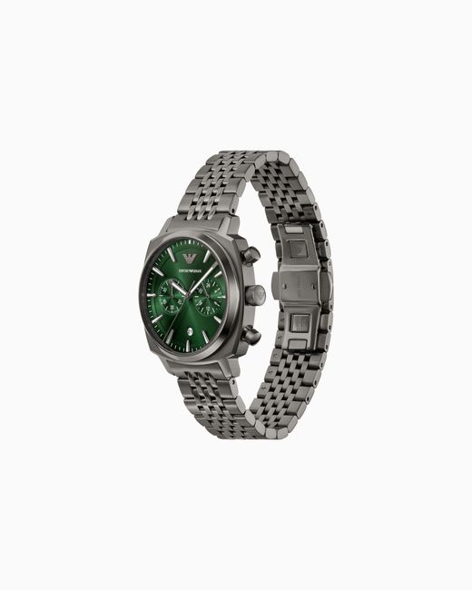 Emporio Armani Green Chronograph Gunmetal Stainless Steel Watch for men