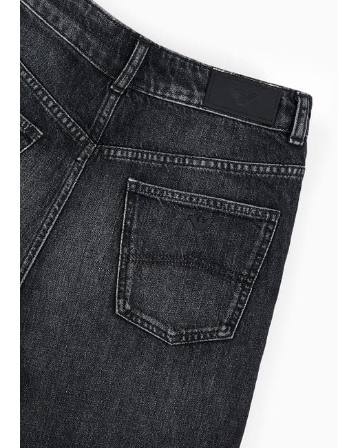 Emporio Armani Black J8b High-waisted Wide-leg Jeans In Vintage-look Denim With A Logo Tag