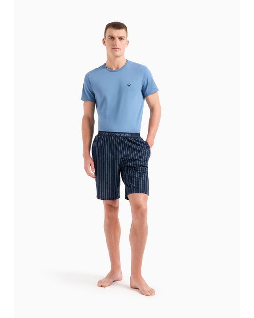 Emporio Armani Pyjama In Comfort Fit Mit Bermudashorts Im Mustermix in Blue für Herren