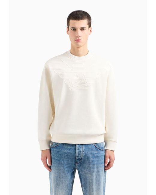 Emporio Armani White Double-jersey Sweatshirt With Embossed Oversize Logo for men