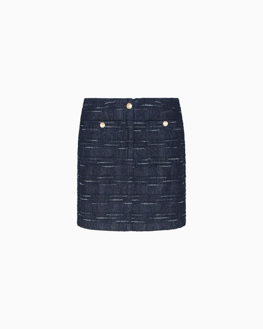 Emporio Armani Blue Jacquard Denim Skirt With Check Motif