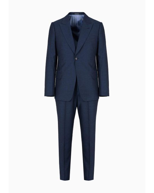 Emporio Armani Blue Asv Slim-fit Single-breasted Suit In An E_performance Armure Lyocell Wool Blend for men