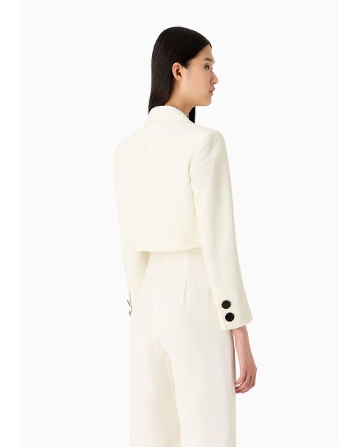 Emporio Armani White Cropped Jacket With Lapels In Technical Faille