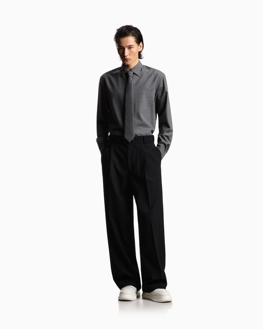 Emporio Armani Gray Soft-Finish Virgin-Wool Canvas Shirt for men
