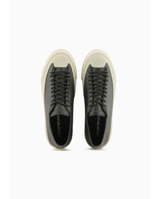 Emporio Armani Black Leather Sneakers With Vulcanised Soles for men