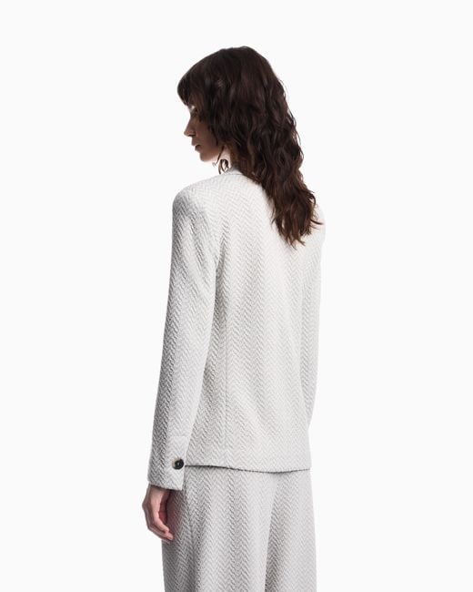 Emporio Armani White Chevron Jacquard Jersey Jacket Signature Capsule