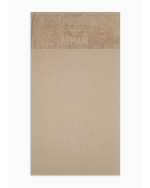 Emporio Armani Natural Waffle-weave Terry Beach Towel With Logo