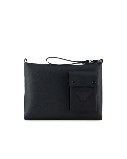 Pouch In Saffiano Rigenerato E Nylon Riciclato Asv di Emporio Armani in Black da Uomo