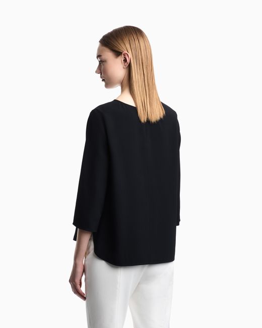 Emporio Armani Black Envers Satin Blouse With 3/4 Sleeves And Zip Essential