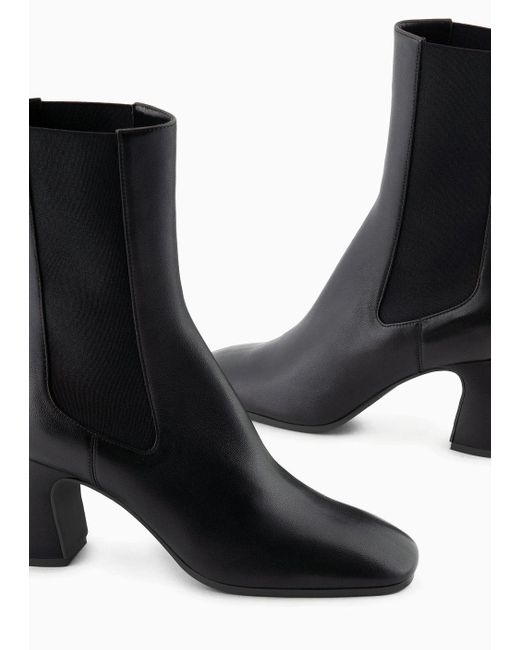 Emporio Armani Black Nappa Leather High-heeled Ankle Boots With Elastic Insert
