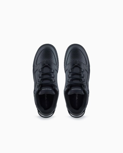Emporio Armani Blue Leather Sneakers With Oversized Ea Patch for men