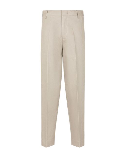 Emporio Armani Natural Cotton Twill Wide Trousers With Pleat for men