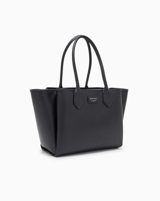 Emporio Armani Black Large Shopper Bag With Palmellato Finish