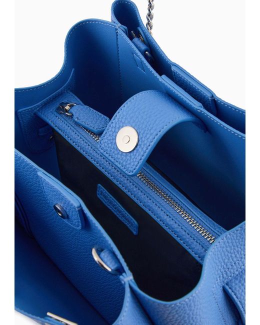 Emporio Armani Blue Handtasche In Strukturierter Optik Mit Adler-anhänger