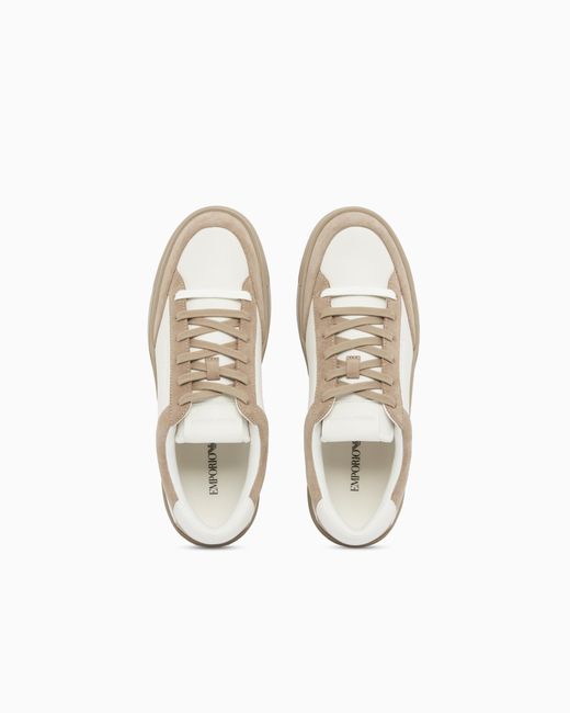 Emporio Armani White Leather Sneakers With Suede Details for men