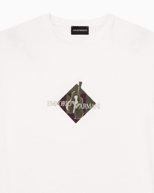 Emporio Armani White Jersey T-Shirt With Embroidered Logo And Flock Print for men
