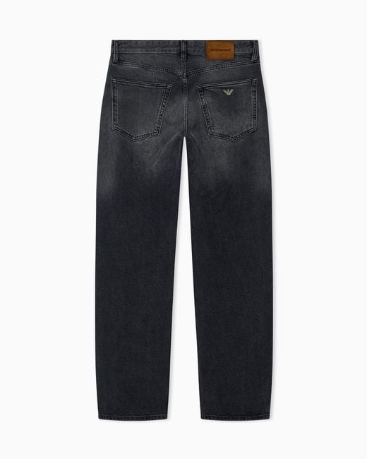 Emporio Armani Blue Regular Fit Five-Pocket Cotton Denim Jeans With Fading for men