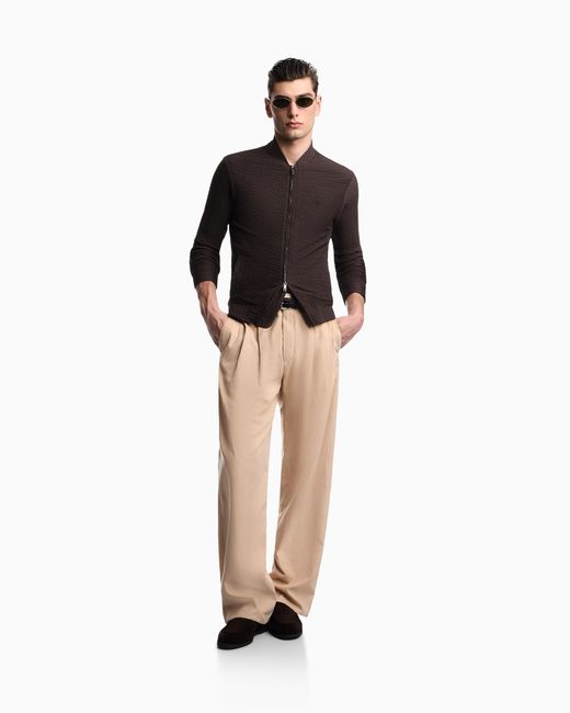 Emporio Armani Brown Embossed Two-Way Stretch Jersey Blouson for men