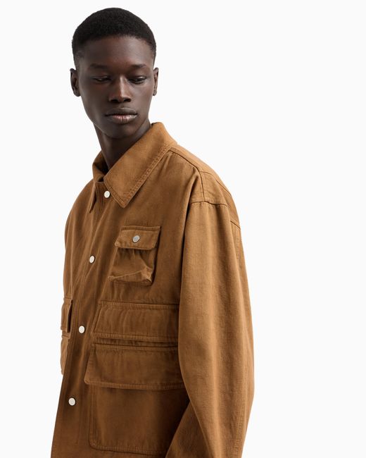 Emporio Armani Blouson Mit Mehreren Taschen Aus Stoff Mit Denim-Optik in Brown für Herren