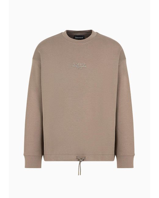 Emporio Armani Natural Double-jersey Sweatshirt With Matching, Embossed Embroidered Micro Logo for men