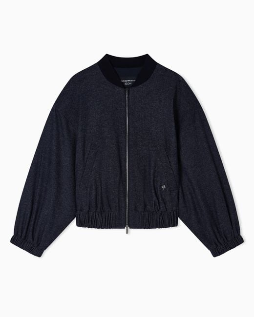 Bomber De Mezcla De Lana Con Efecto Denim Icon Emporio Armani de color Blue
