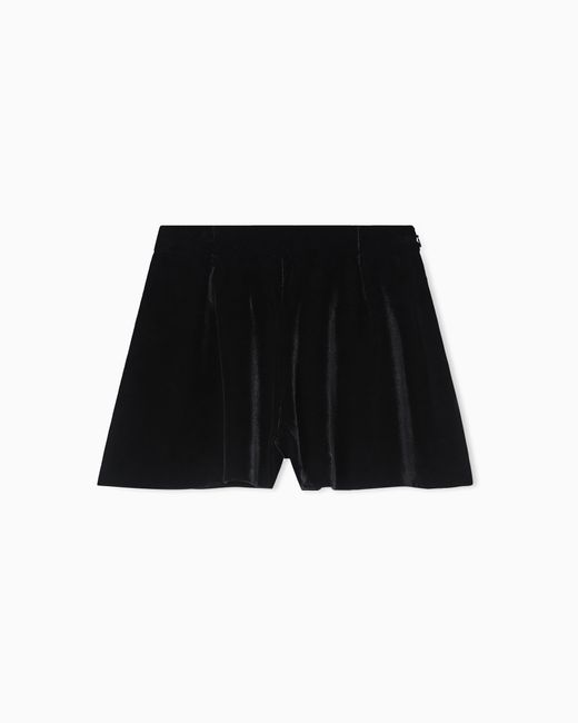 Emporio Armani Black Liquid Velvet Shorts With Pleats