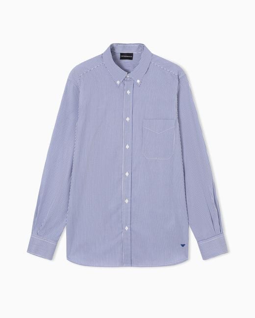 Emporio Armani Blue Travel Essential Striped Button-Down Shirt for men