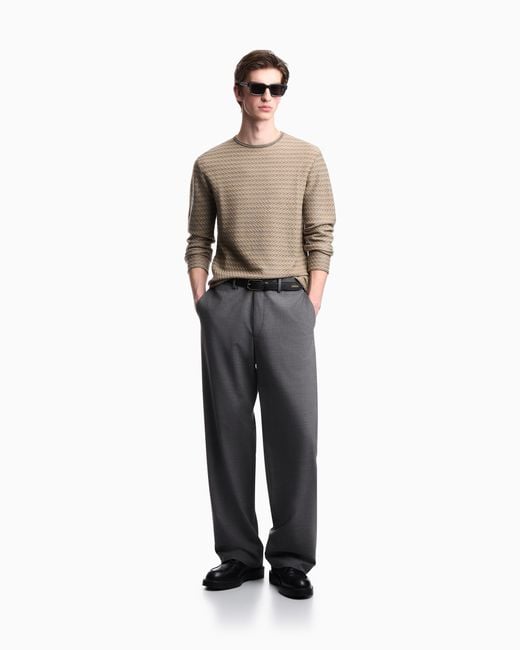 Emporio Armani Gray Icon Virgin-Wool Jumper With A Two-Tone Chevron Motif for men