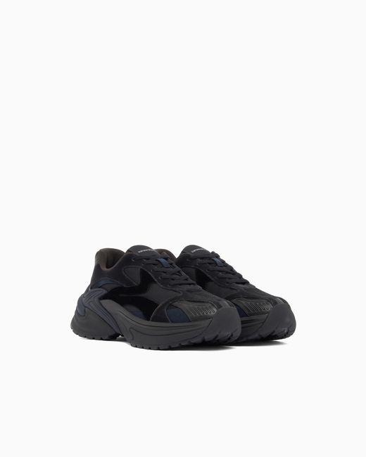 Emporio Armani Blue Sneakers With Mesh Suede And A Chunky Rubber Sole for men