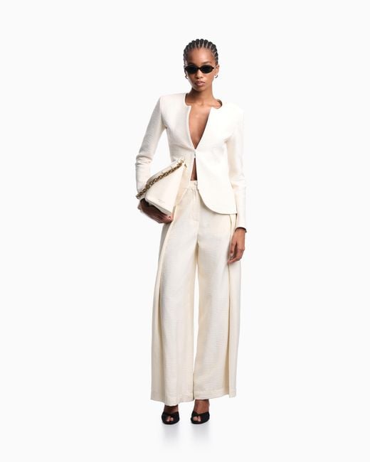 Emporio Armani White Embossed Jersey Zip-Up Jacket