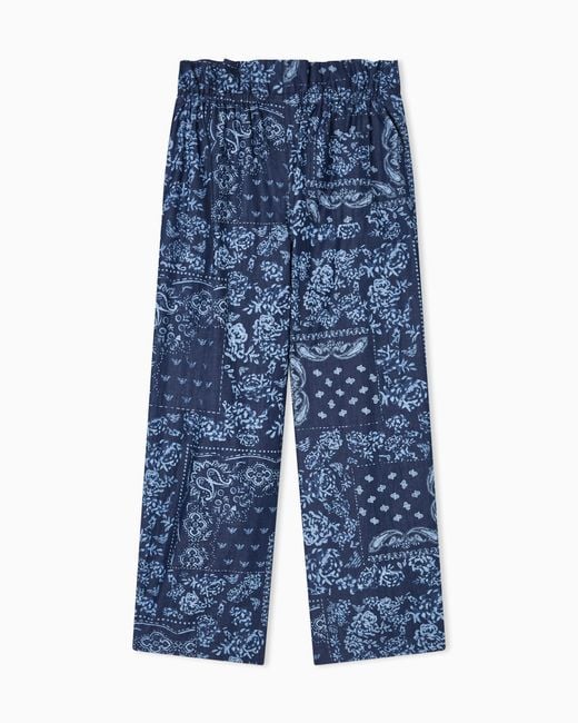 Emporio Armani Blue Chambray Trousers With All-Over Print