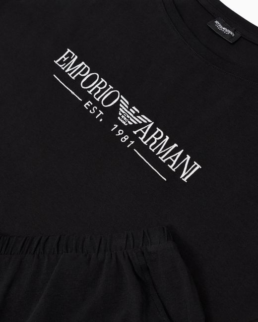 Pijama De Camiseta Y Pantalón Corto De Algodón Orgánico Con Logotipo Estampado Asv Emporio Armani de color Black