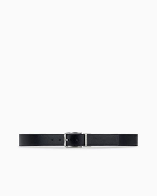 Emporio Armani White Smooth Leather Tongue Belt With An Engraved Metal Buckle for men