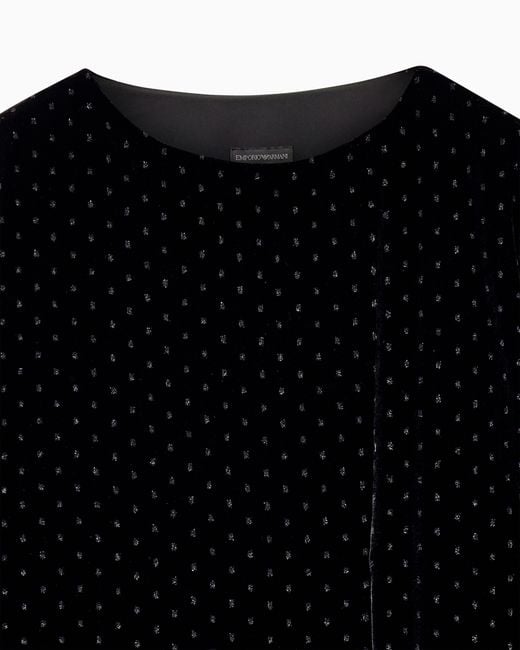 Emporio Armani Black Short-Sleeved Velvet Dress With Glitter Polka Dots