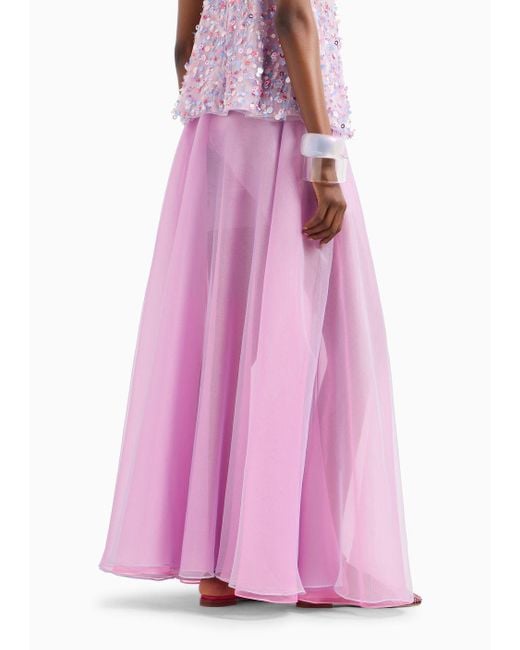 Falda Larga Con Cintura Elástica De Organza Y Tul Emporio Armani de color Pink