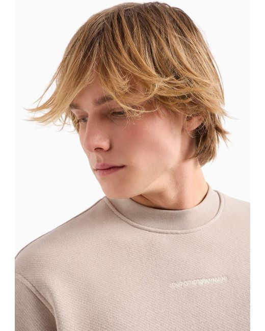 Emporio Armani Natural Jersey Sweatshirt With Diagonal Weave And Logo Embroidery for men