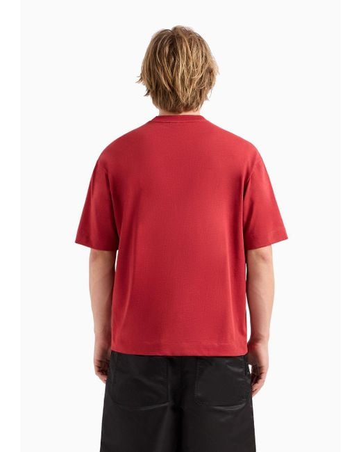 Emporio Armani Red Oversize Heavy Jersey T-shirt With Pocket And Embossed Logo Embroidery for men