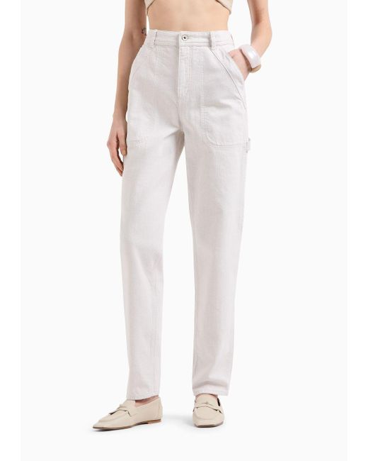 Emporio Armani Gray Asv Slim-fit Cotton And Linen Trousers