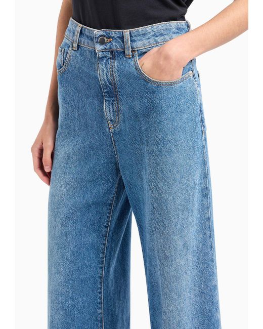 Emporio Armani Blue Asv Palazzo-jeans J14 Mit Hohem Bund Und Weitem Bein, Gefertigt Aus Bio-denim Aus Einer Lyocell-mischung