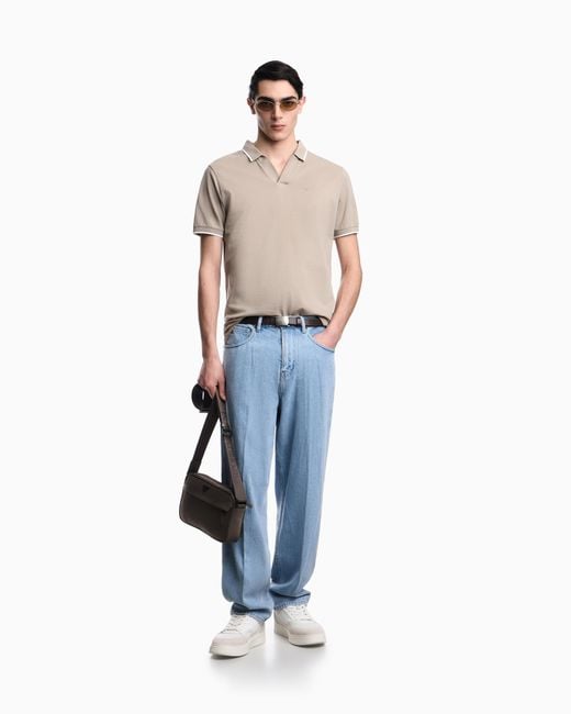 Emporio Armani Gray V-Neck Piqué Polo Shirt for men
