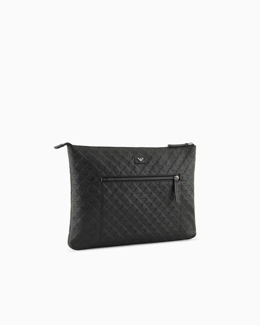 Emporio Armani Maxi-Beutel Aus Leder Geprägt Mit Allover-Adler in Black für Herren
