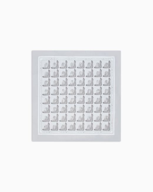Emporio Armani White Silk Foulard With Icon Print