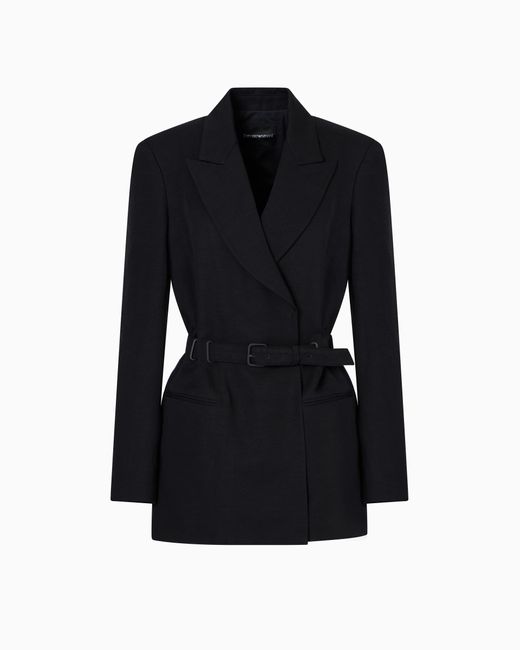 Emporio Armani Black Blazer Aus Leinenmischgewebe Mit Gürtel