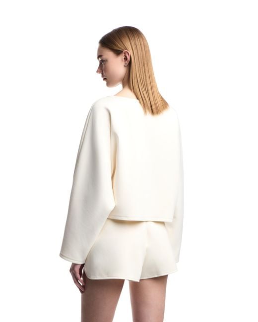 Emporio Armani White Double Jersey Cropped Sweatshirt With Eagle Embroidery