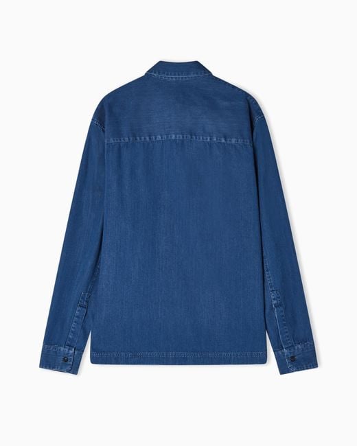 Emporio Armani Blue Icon Denim Polo-Collar Shirt for men